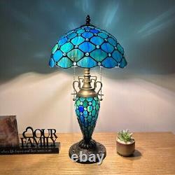 Tiffany Style Table Lamp Stained Glass Mother-Daughter Vase LED Bulbs 22H12W