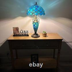 Tiffany Style Table Lamp Stained Glass Mother-Daughter Vase LED Bulbs 22H12W