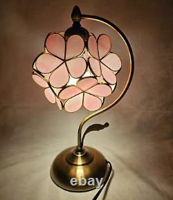 Tiffany Style Table Lamp Stained Glass Pink Peach Blossom Retro Art Nouveau 17H