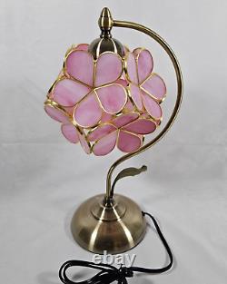 Tiffany Style Table Lamp Stained Glass Pink Peach Blossom Retro Art Nouveau 17H