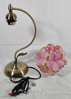 Tiffany Style Table Lamp Stained Glass Pink Peach Blossom Retro Art Nouveau 17H