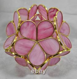 Tiffany Style Table Lamp Stained Glass Pink Peach Blossom Retro Art Nouveau 17H