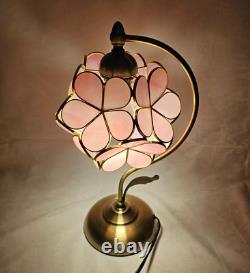 Tiffany Style Table Lamp Stained Glass Pink Peach Blossom Retro Art Nouveau 17H