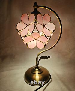 Tiffany Style Table Lamp Stained Glass Pink Peach Blossom Retro Art Nouveau 17H