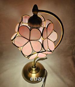 Tiffany Style Table Lamp Stained Glass Pink Peach Blossom Retro Art Nouveau 17H