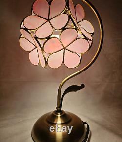 Tiffany Style Table Lamp Stained Glass Pink Peach Blossom Retro Art Nouveau 17H