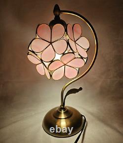 Tiffany Style Table Lamp Stained Glass Pink Peach Blossom Retro Art Nouveau 17H