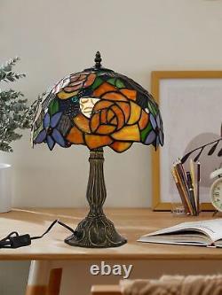 Tiffany Style Table Lamp Stained Glass Red Rose Desk Lamp Lights 19 Inch Tall