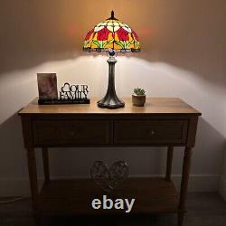 Tiffany Style Table Lamp Stained Glass Red Tulips LED Bulb Included 12W19H