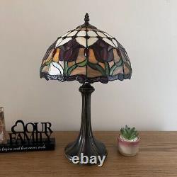 Tiffany Style Table Lamp Stained Glass Red Tulips LED Bulb Included 12W19H