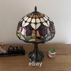 Tiffany Style Table Lamp Stained Glass Red Tulips LED Bulb Included 12W19H