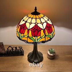 Tiffany Style Table Lamp Stained Glass Red Tulips LED Bulb Included 12W19H