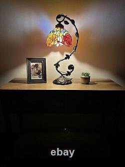 Tiffany Style Table Lamp Stained Glass Rose Flowers LED Bulb 11W8D21H