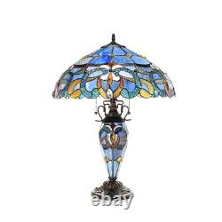 Tiffany Style Table Lamp Stained Glass Victorian Double lit 3 Light 18 Shade