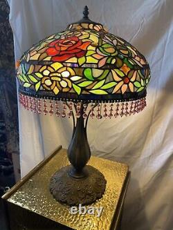 Tiffany Style Table Lamp Stained Glass With Tassels