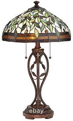 Tiffany Style Table Lamp Traditional Bronze Leaf and Vine Glass for Living Room