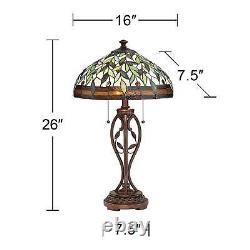 Tiffany Style Table Lamp Traditional Bronze Leaf and Vine Glass for Living Room