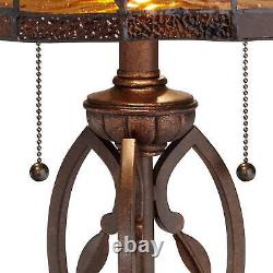 Tiffany Style Table Lamp Traditional Bronze Leaf and Vine Glass for Living Room