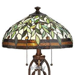 Tiffany Style Table Lamp Traditional Bronze Leaf and Vine Glass for Living Room