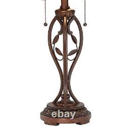 Tiffany Style Table Lamp Traditional Bronze Leaf and Vine Glass for Living Room