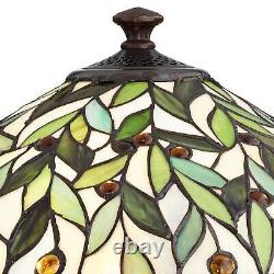 Tiffany Style Table Lamp Traditional Bronze Leaf and Vine Glass for Living Room