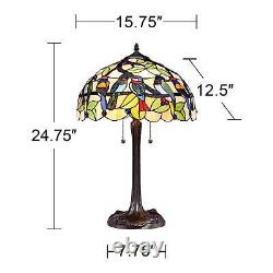 Tiffany Style Table Lamp Traditional Bronze Stained Glass for Living Room