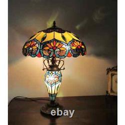 Tiffany Style Table Lamp Victorian Blue Green Multi Hand Crafted Stained Glass