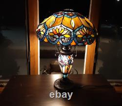 Tiffany Style Table Lamp Victorian Blue Green Multi Hand Crafted Stained Glass