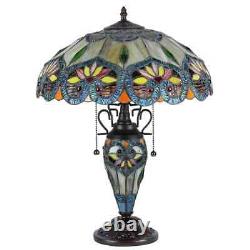 Tiffany Style Table Lamp Victorian Blue Green Multi Hand Crafted Stained Glass