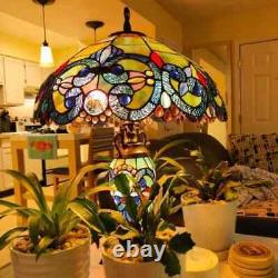 Tiffany Style Table Lamp Victorian Blue Green Teal Stained Glass Double Light