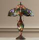 Tiffany Style Table Lamp Victorian Brown Blue Dragonfly Stained Glass Shade 24h