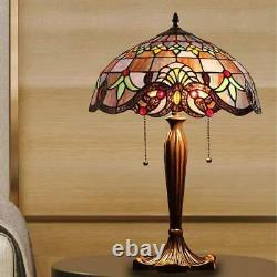 Tiffany Style Table Lamp Victorian Design Stained Glass 2-Light Dark Bronze Fin