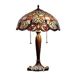 Tiffany Style Table Lamp Victorian Design Stained Glass 2-Light Dark Bronze Fin