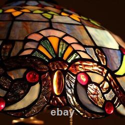 Tiffany Style Table Lamp Victorian Design Stained Glass 2-Light Dark Bronze Fin