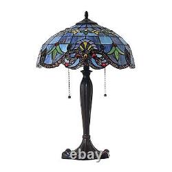 Tiffany Style Table Lamp Victorian Design Stained Glass 2-Light Dark Bronze Fin
