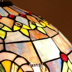 Tiffany Style Table Lamp Victorian Design Stained Glass 2-Light Dark Bronze Fin