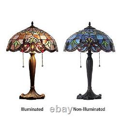 Tiffany Style Table Lamp Victorian Design Stained Glass 2-Light Dark Bronze Fin