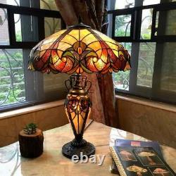 Tiffany Style Table Lamp Victorian Handcrafted Bronze Stained Glass Double Light
