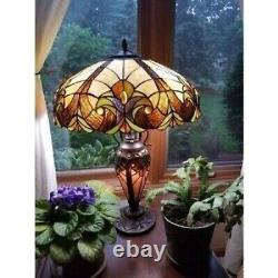 Tiffany Style Table Lamp Victorian Handcrafted Glass Double Light Christmas Gift