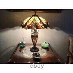 Tiffany Style Table Lamp Victorian Handcrafted Glass Double Light Christmas Gift