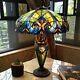 Tiffany Style Table Lamp Victorian Lighted Base Stained Glass Blue Green 26 New