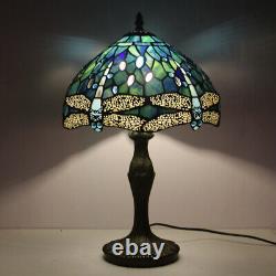 Tiffany Style Table Lamp Vintage Bronze Stained Art Glass for Living Room Family