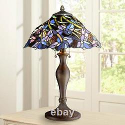 Tiffany Style Table Lamp Vintage Bronze Stained Art Glass for Living Room Family