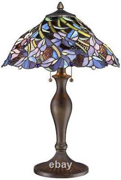 Tiffany Style Table Lamp Vintage Bronze Stained Art Glass for Living Room Family