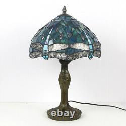 Tiffany Style Table Lamp Vintage Bronze Stained Art Glass for Living Room Family