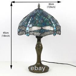 Tiffany Style Table Lamp Vintage Bronze Stained Art Glass for Living Room Family