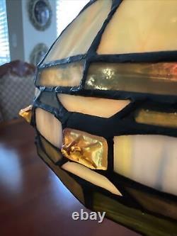 Tiffany Style Table Lamp Vintage Bronze Stained Glass 15.5