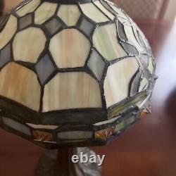 Tiffany Style Table Lamp Vintage Bronze Stained Glass 15.5