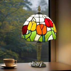 Tiffany Style Table Lamp Vintage Stained Glass Desk Lamp Deep Blue Purple Wis