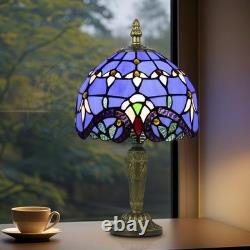 Tiffany Style Table Lamp Vintage Stained Glass Desk Lamp Deep Blue Purple Wis